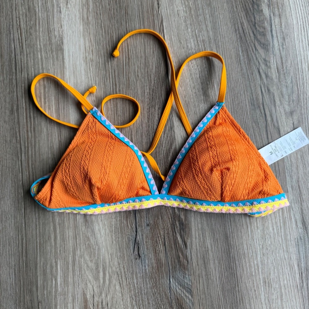 CUPSHE Orange‎ Textured Triangle Bikini Top Embroidered Trim M